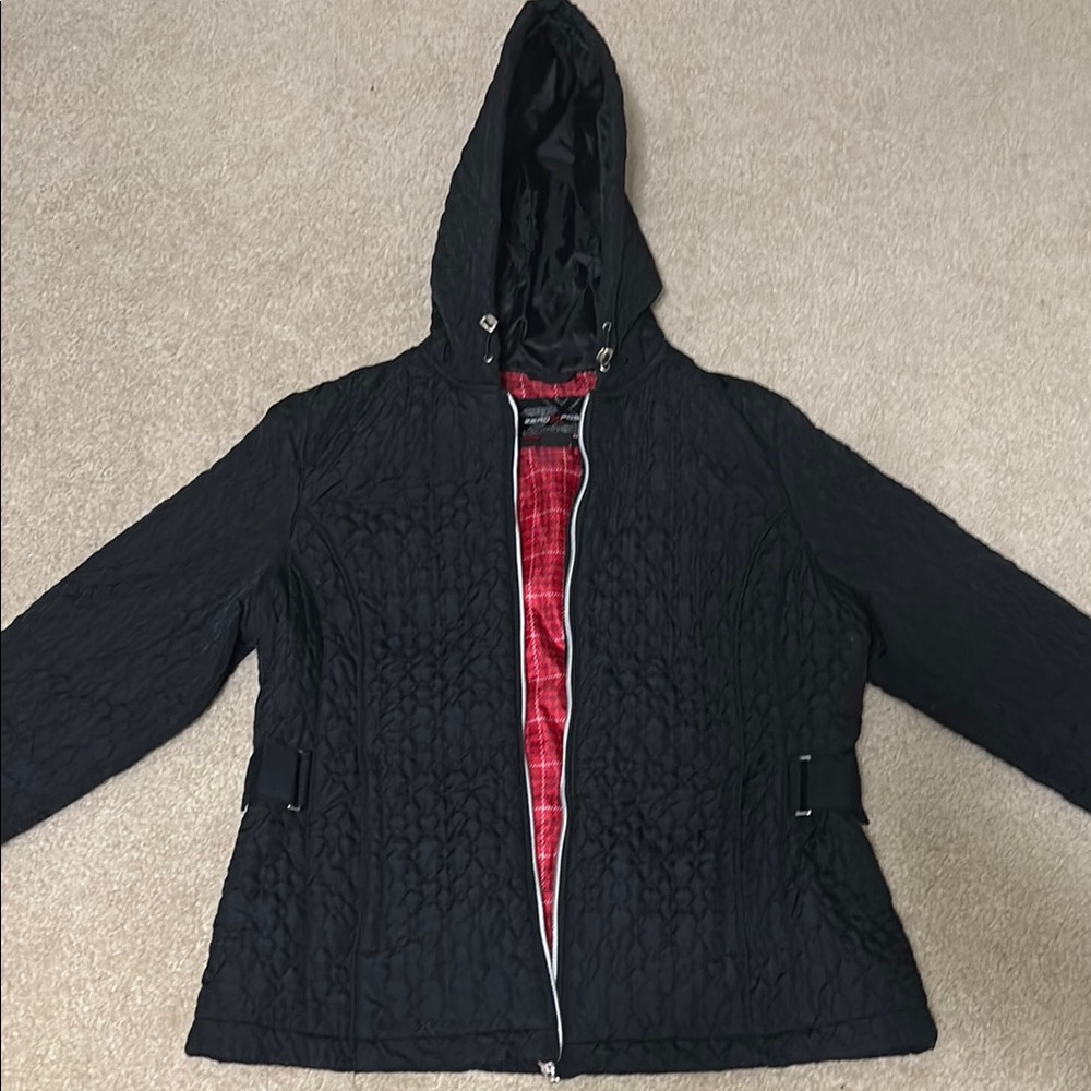 Black Quilted Women's Jacket with Hood, ZeroXPosur, Size Large, Great Condition!